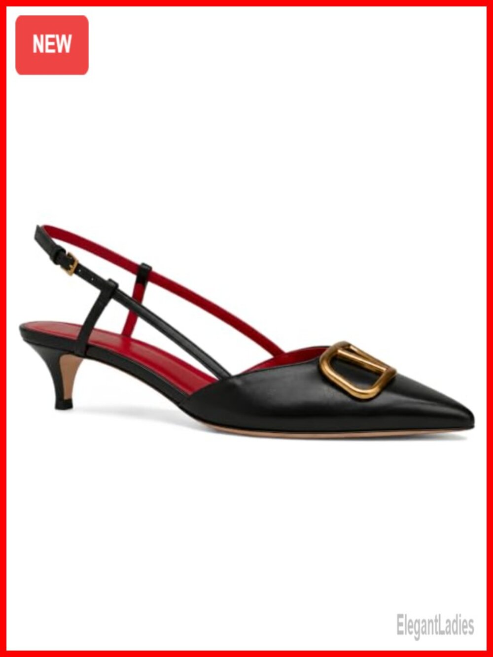 Slingback Kitten Heels Faux Leather Pointed Toe Formal Sandals